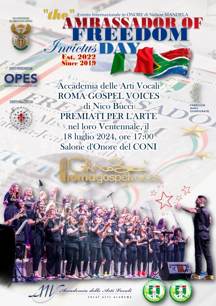 “MANDELA FROM ROMA CAPITALE - AMBASSADOR OF FREEDOM” PREMIA IL CORO ROMA GOSPEL VOICES.