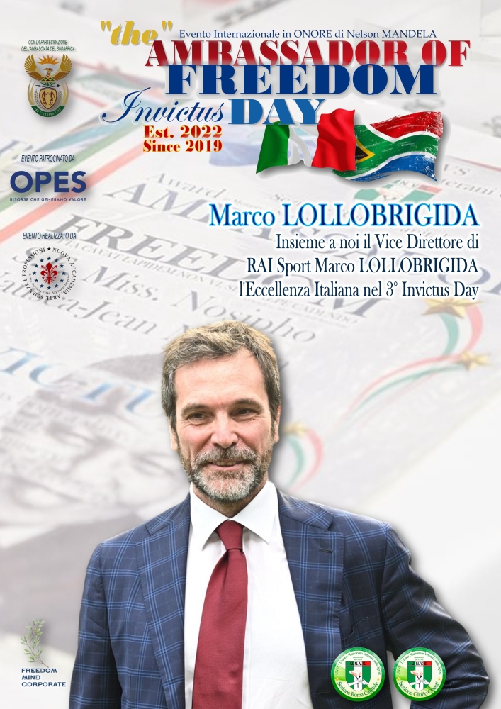 🇪🇺 🇮🇹 🇿🇦 EVENTO INTERNAZIONALE: "3° INVICTUS DAY" IN ANTEPRIMA INTERNAZIONALE A ROMA, al SALONE D’ONORE DEL CONI.